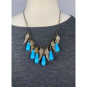 Chunky Boho Necklace glass turquoise teardrop